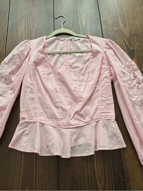 Sam Edelman Pink Peplum Puff-Sleeve Blouse